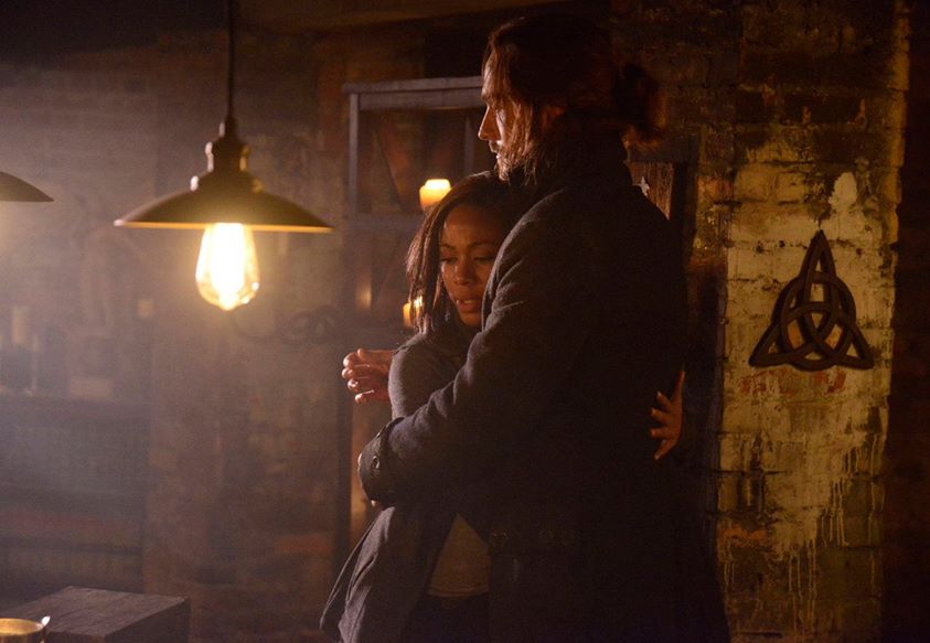 Ichabod and Abbie embrace on Sleepy Hollow.