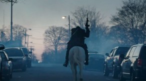 The Headless Horseman rides through the streets on Sleepy Hollow.