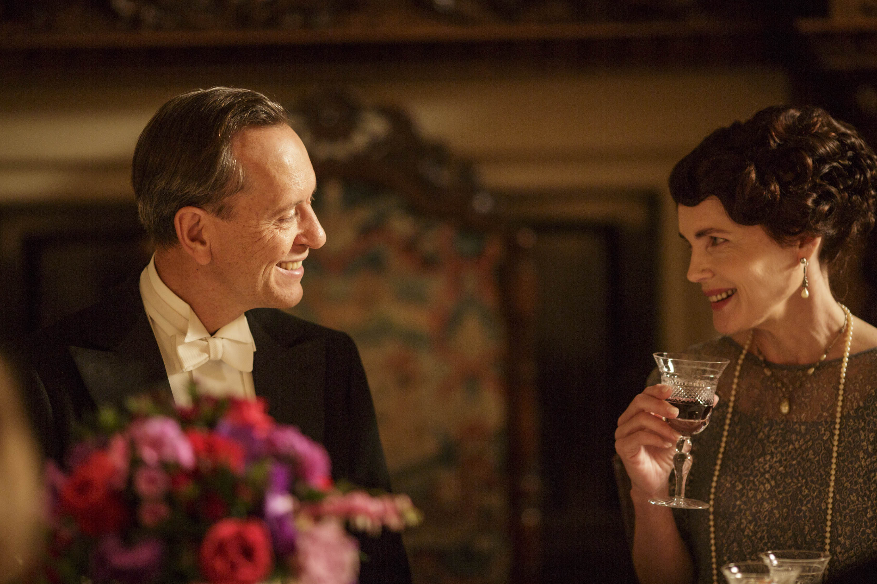 Cora flirts with Simon Bricker over dinner on Downton Abbey