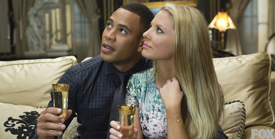 Andre and Rhonda drink champagne on Empire