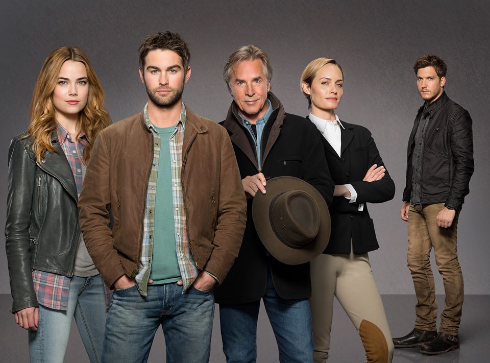 Rebecca Rittenhouse, Chase Crawford, Don Johnson, Amber Valletta and Scott Michael Foster on Blood & Oil promo pic.