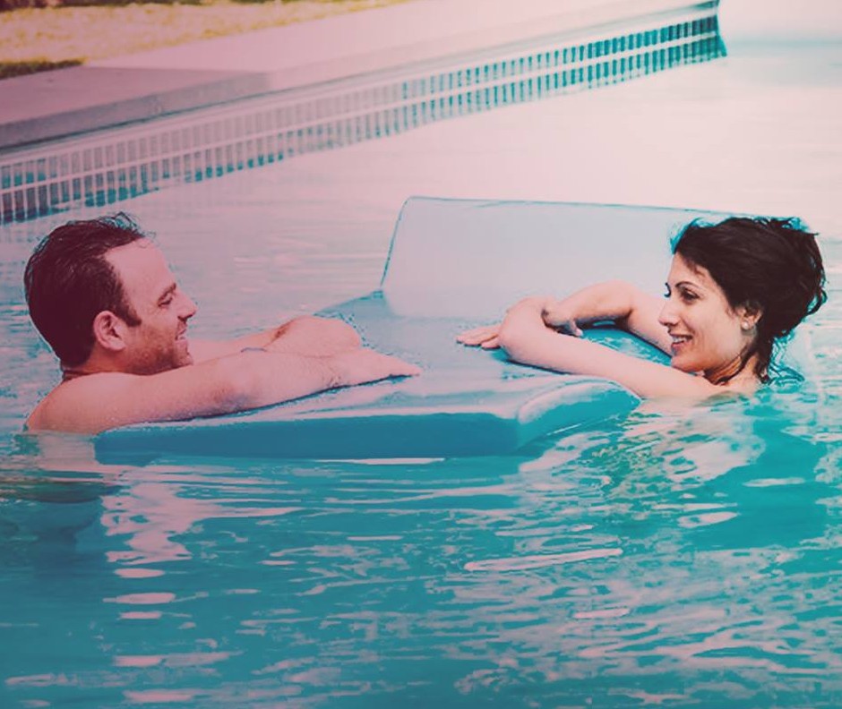 Abby and Jake in the pool on Girlfriends' Guide to Divorce