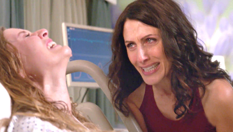 Abby is with Becca when she gives birth on Girlfriends' Guide to Divorce