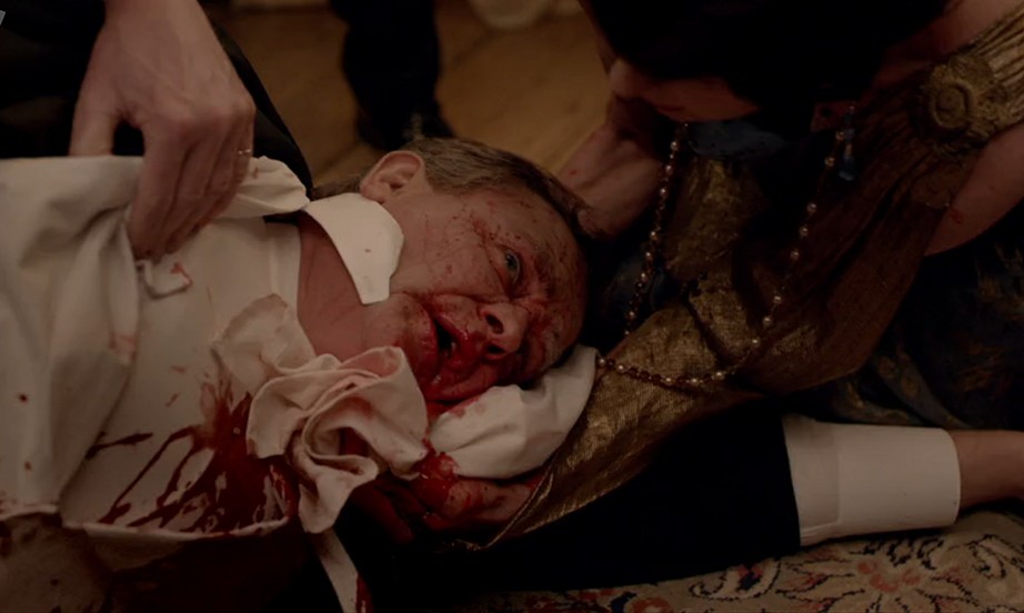 Lord Robert Grantham covered in blood on Downton Abbey