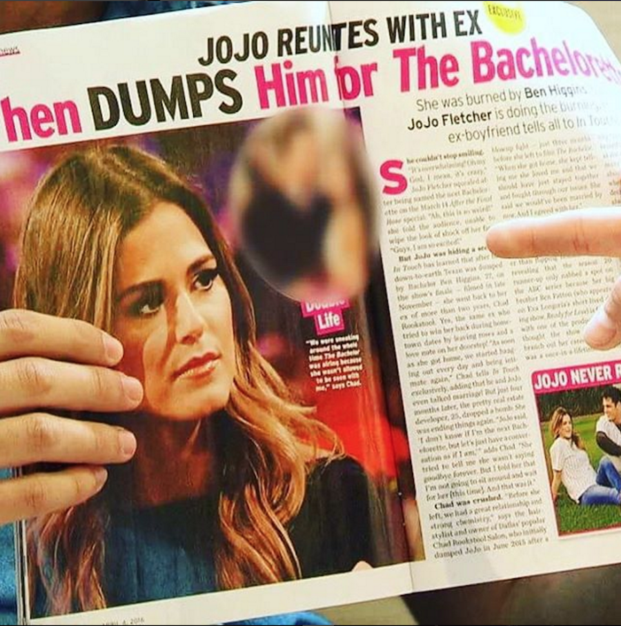 A photo of Bachelorette JoJo in a tabloid magazine