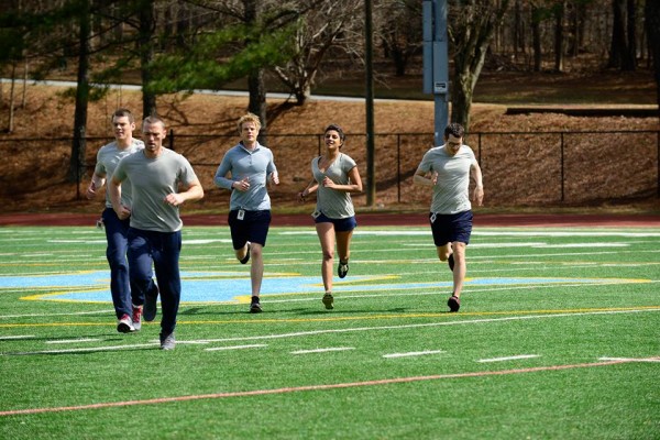 Alex Parrish and other recruits jog on Quantico