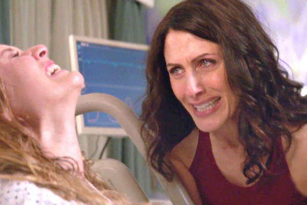 Abby is with Becca when she gives birth on Girlfriends' Guide to Divorce